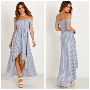 Show Me Your MuMu Willa Maxi Dress Off-Shoulder She Sails Stripes Women's Small
